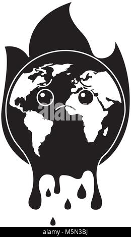 cartoon melted sad burning earth globe world Stock Vector