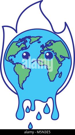 cartoon melted sad burning earth globe world Stock Vector