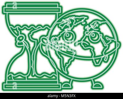 cartoon sad earth planet embrace hourglass clock Stock Vector