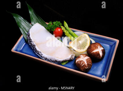 Japanese style Steak sable fish set teppanyaki raw Stock Photo