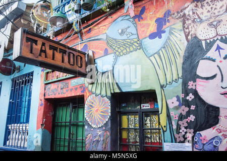 Graffiti in Bogota decorates many of the walls Stock Photo