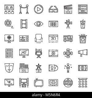Movie entertainment pixel perfect outline icon, isolated on white background Stock Vector