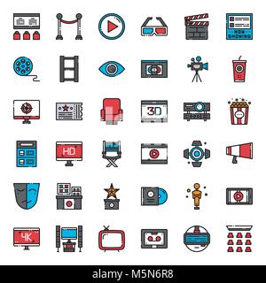 Movie entertainment pixel perfect filled outline icon, isolated on white background Stock Vector