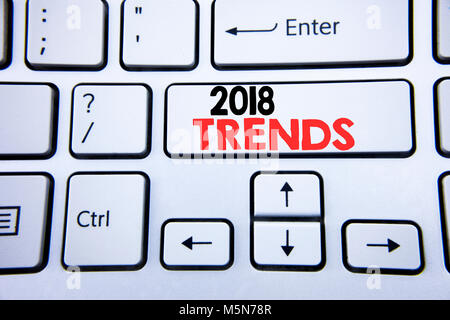 Word, writing 2018 Trends. Business concept for Trending Data Prediction written on white keyboard key with copy space. Top view Stock Photo