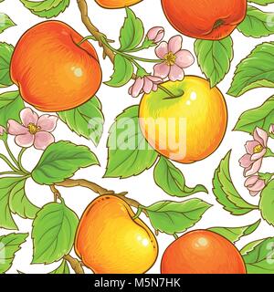 apple branches seamless pattern on white background Stock Vector