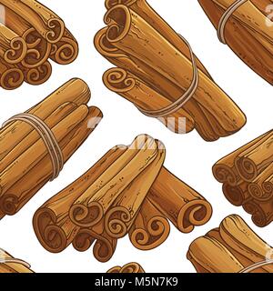 cinnamon sticks vector pattern on white background Stock Vector