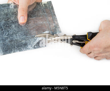 Manual industrial scissors for cutting the tin Stock Photo