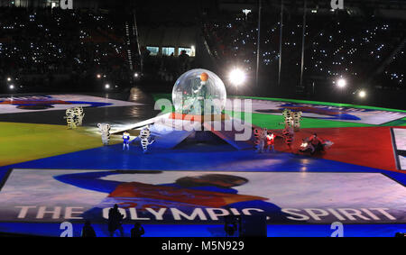 Performers during the Closing Ceremony of the PyeongChang 2018 Winter Olympic Games at the PyeongChang Olympic Stadium in South Korea. Stock Photo