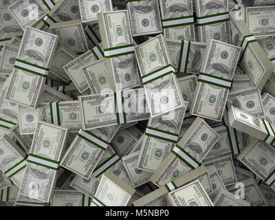 Background of pile of 100 dollar bill wads Stock Photo