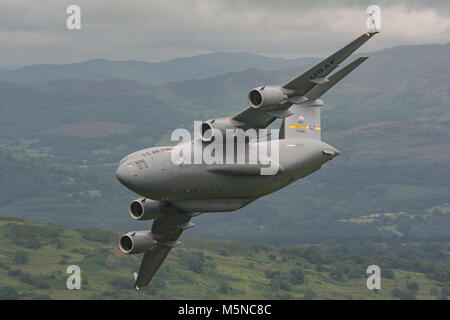 C17 Globemaster 3 from Charleston Aribase U.S.A in The Mach Loop Mid-Wales U.K Stock Photo