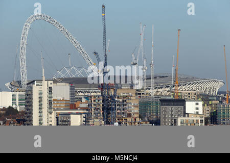 General view of Wembley Stadium as seen from the fourth green of Horsenden Hill Golf Course, London. Some parts of the UK are set to feel colder than places in the Arctic Circle as the freezing temperatures continue into the week. Stock Photo