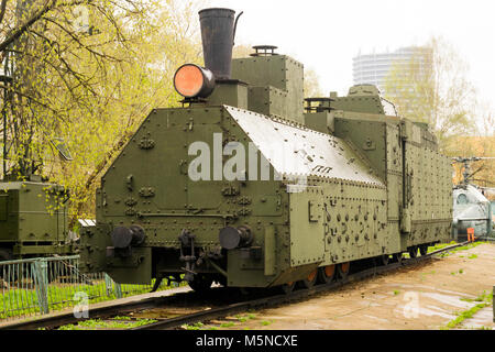 Armoured WWII Russian locomotive class Ov 5067 Front left view Stock Photo