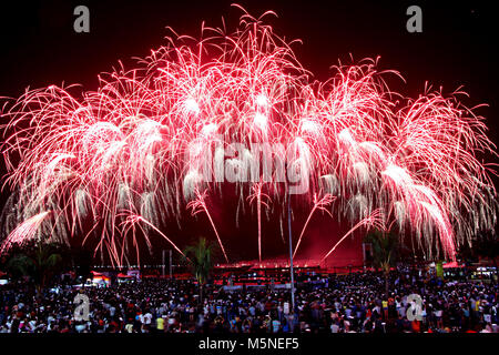 Pasay City, Philippines. 24th Feb, 2018. Germany showed they're entry for the 2nd week of the battle for sky supremacy at 9th Philippines International Pyromusical Competition (PIPC) every Saturday from February 17 to March 24, 2018 in Mall Of Asia (Sea Side Ground), Pasay City on February 24, 2018. This year 10 participants from different countries will be lights up Manila night sky as they go ahead to showcase their expertise and artistry to the Filipino audience. Credit: Gregorio B. Dantes Jr./Pacific Press/Alamy Live News Stock Photo