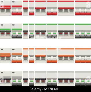 Automatic circuit breaker. Electric switches set. Fuse box. Types of ...