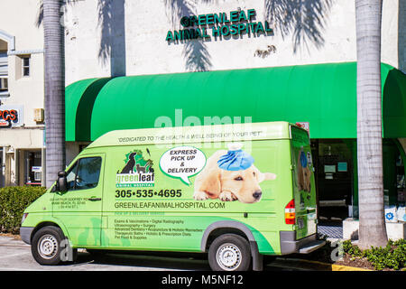 Miami Beach Florida,41st Street,Greenleaf Animal Hospital,healthcare,veterinarian,veterinary,commercial vehicle,van,ad,advertising,ad,pet,health,sick, Stock Photo