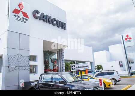 Cancun Mexico,Mexican,Yucatán Peninsula,Quintana Roo,Avenida Coba,Mitsubishi Motors,Japanese automaker,new car cars dealership,facade,car cars models, Stock Photo