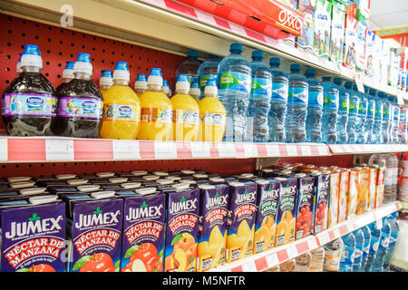 Cancun Mexico,Mexican,Avenida Coba,Oxxo,convenience store,shelf shelves,display sale,brands,shopping shopper shoppers shop shops market markets market Stock Photo