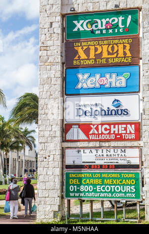 Cancun Mexico,Mexican Beach,Hotel Zone,Avenida Kukulkan,sign,local attractions,ecotour,car rental,Mex101215032 Stock Photo