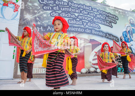 Cancun Mexico,Mexican,Avenida Tulum,Palacio Municipal,City Hall,building,Christmas,community Hispanic ethnic girl girls,female kids children student s Stock Photo