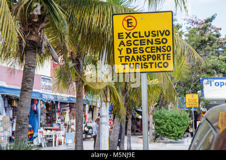 Cancun Mexico,Mexican,Yucatán Peninsula,Quintana Roo,Mercado 28,outside exterior front,entrance,street sign,no parking,loading zone,Spanish language,b Stock Photo