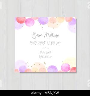 Baby shower invitation template, invite, card, watercolor bubbles, hand drawn illustration Stock Vector