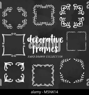 Set of hand drawn square frames, leaves, branches, decorative vectors, ornament. Hand drawn illustration. Stock Vector