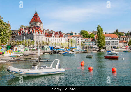Marina and Château d'Ouchy at the port of Ouchy in Lausanne at the Lake Geneva Stock Photo