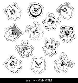 Set of stickers. Set of cute cartoon animals.Children's pattern for decoration. Vector illustration of a sketch style. Stock Vector