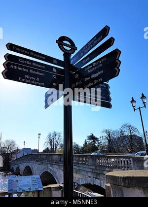 Old style information sign on the riverbank of the River Great Ouse, Bedford, UK Stock Photo