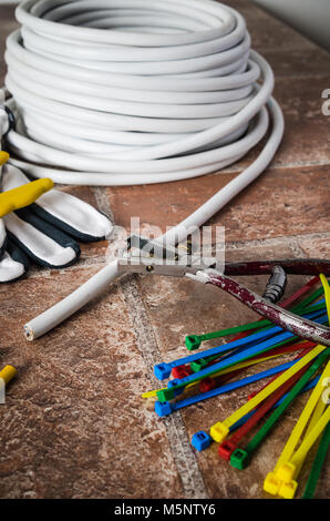 Tools for electricians crimpers and accessories, close-up Stock Photo
