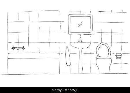 Hand drawn sketch. Linear sketch of an interior. Part of the bathroom.  Vector illustration Stock Vector Image & Art - Alamy