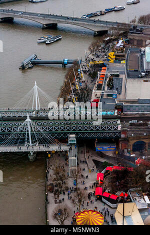An Aerial View Of The Southbank and River Thames, London, UK Stock Photo