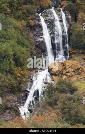 Odnesfossen waterfall on the southside of the Naeroyfjord, Sogn og Fjordane, Norway. Stock Photo