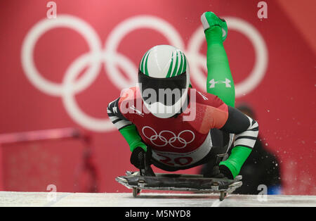 Gangneung, South Korea. 17th Feb, 2018. SIMIDELE ADEAGBO of Nigeria during Skeleton competition at the 2018 Pyeongchang Winter Olympic Games. Credit: Jon Gaede/ZUMA Wire/Alamy Live News Stock Photo