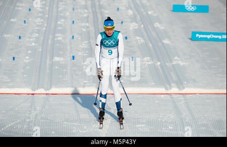 Pyeongchang, South Korea. 25th Feb, 2018. Kerttu Niskanen of Finland crosses the finish line in 6th place during the Ladies Cross Country Skiing Mass Start 30k at the PyeongChang 2018 Winter Olympic Games at Alpensia Cross-Country Skiing Centre on Sunday February 25, 2018. Credit: Paul Kitagaki Jr./ZUMA Wire/Alamy Live News Credit: ZUMA Press, Inc./Alamy Live News Stock Photo