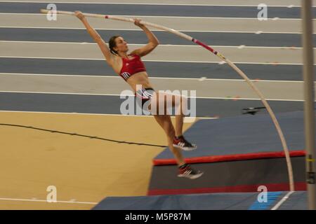 Glasgow, Scotland, 25 February 2018. Katharina Bauer of Germany competing in the pole vault at the Muller Indoor Grand Prix in Glasgow.  Credit: Colin Edwards/Alamy Live News. Stock Photo