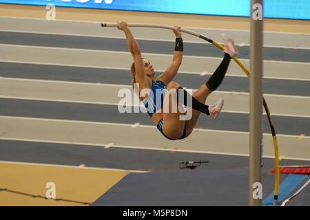 Glasgow, Scotland, 25 February 2018. Morgan Leleux of the USA competing in the pole vault at the Muller Indoor Grand Prix in Glasgow.  Credit: Colin Edwards/Alamy Live News. Stock Photo