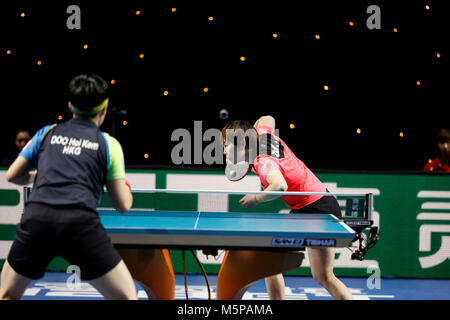 London, UK. 24th Feb, 2018. ITTF Team World Cup match between Zhu YULING of China and DOO Hoi Dem of Hong Kong -, Semi Finals men doubles match on February 24, 2018 in Copper Box Arena, Olympic Park, London. Credit: Michal Busko/Alamy Live News Stock Photo