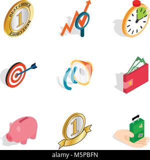 Successful entrepreneur icons set, isometric style Stock Vector