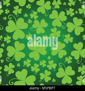 Green Shamrock Leaves Seamless Pattern Creative Clover Background For Saint Patricks Day Holiday Stock Vector