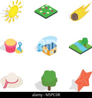 Sunshine icons set, isometric style Stock Vector