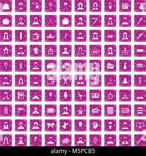 100 hairdresser icons set grunge pink Stock Vector