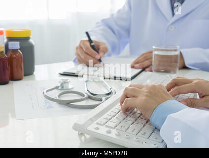 medical report form in doctors hospital office showing health concept