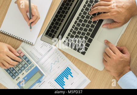 Businessmen are analyzing the data to business planning. top view. Stock Photo