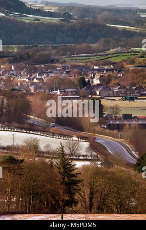 Haydon Bridge and A69 trunk road in the winter Stock Photo