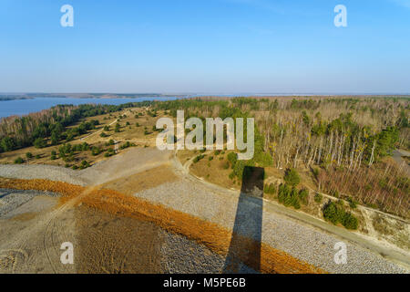 Bird's eye view on Sedlitzer See and dry Sornoer Canal. The surroundings of Senftenberg. Germany. Federal state of Brandenburg. Stock Photo