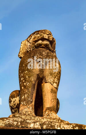 Singha statue in front of Angkor Thom Temple Stock Photo