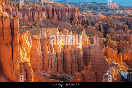 Bryce Canyon glows up by the morning sunlight, seen from the Sunset Point, Bryce Canyon National Park, Utah, United States. Stock Photo