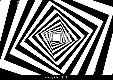 Rotating concentric squares, Square optical illusion pattern - black and white, Geometric abstract background Stock Vector