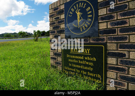 Halfway route marker of the famous ultra Comrades Marathon foot race legendary running event between Durban and Pietermaritzburg South Africa Stock Photo